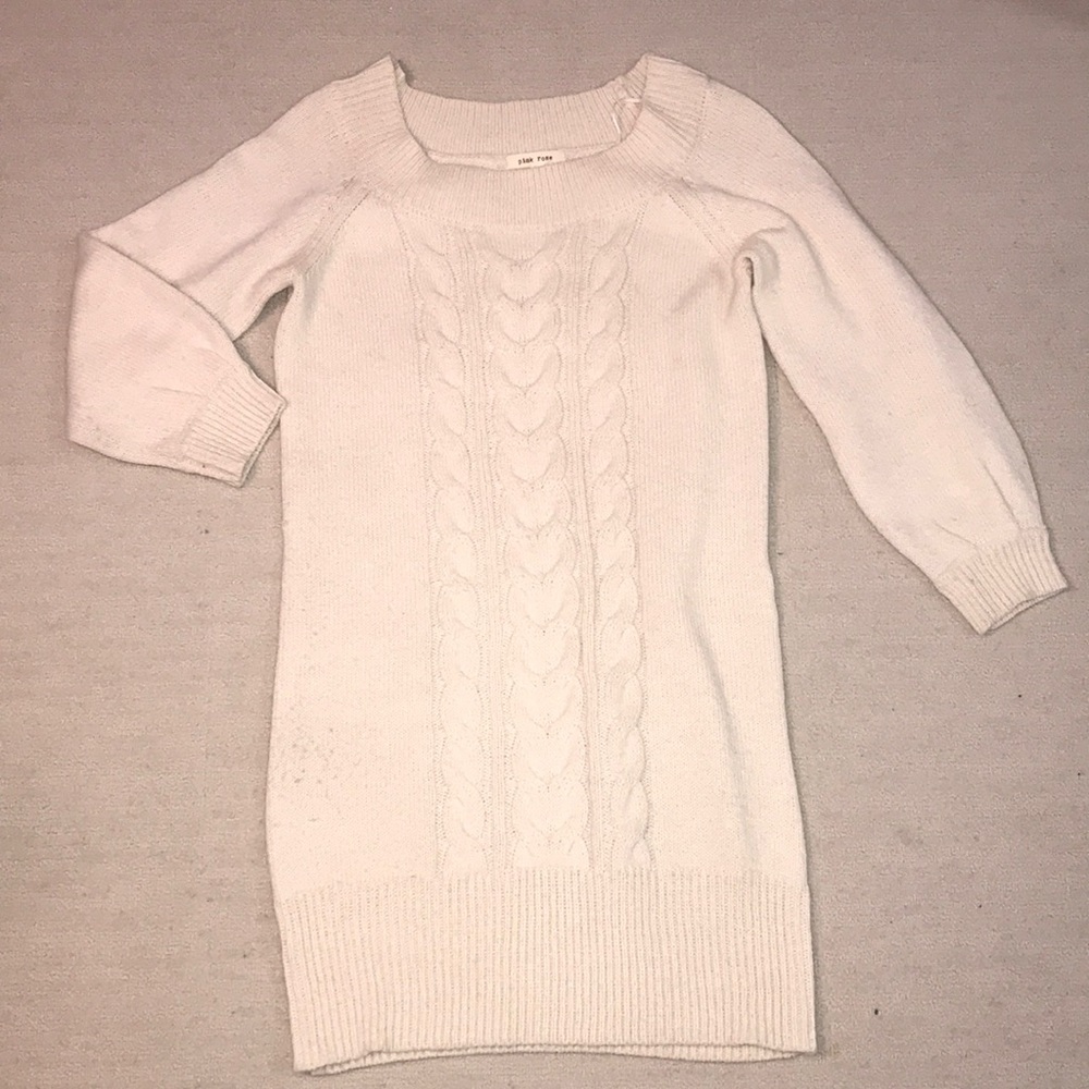 OATMEAL CABLE-KNIT sweater dress 3/4 sleeve mini M-L Oatmeal wool dress
